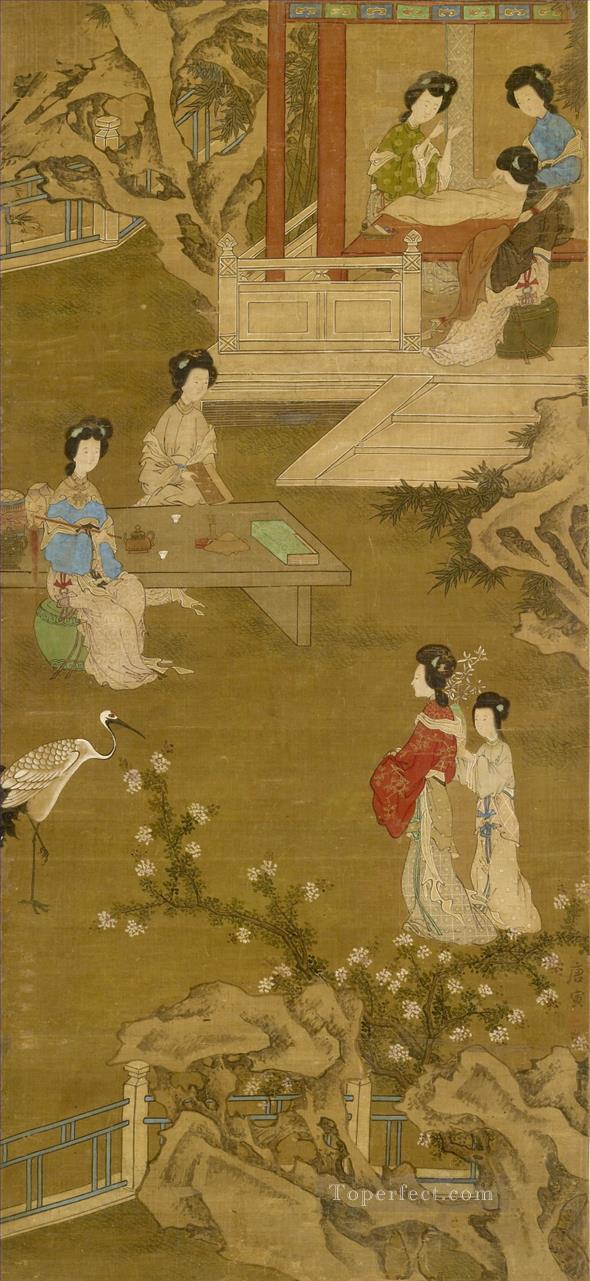 making the bride s gown anonymous copy after tang yin old China ink Oil Paintings